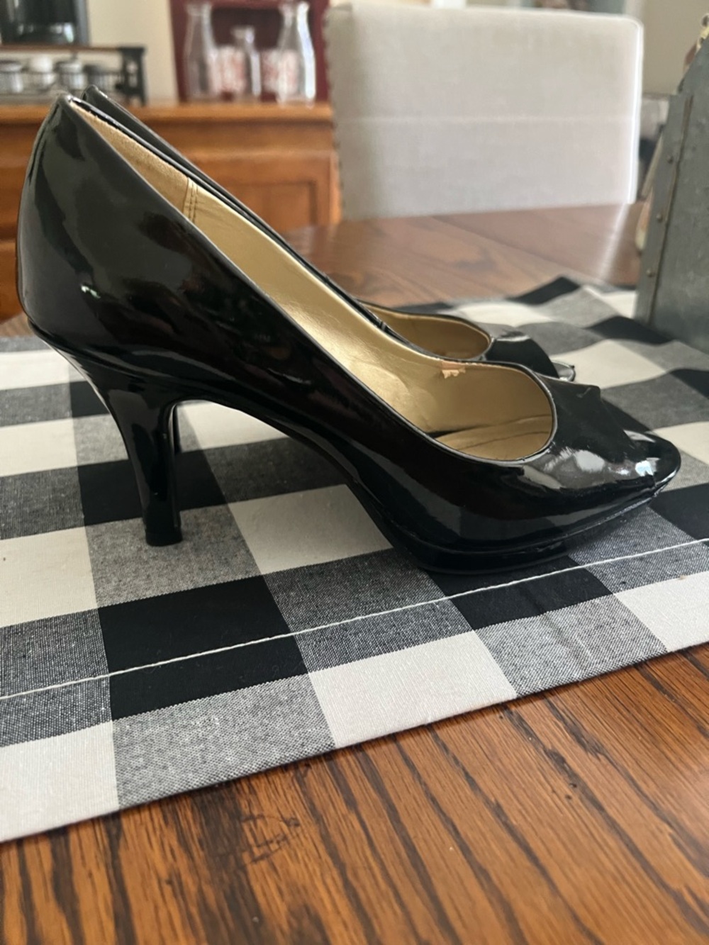 Bandolino Black Patent Peep-Toe Platform Pumps